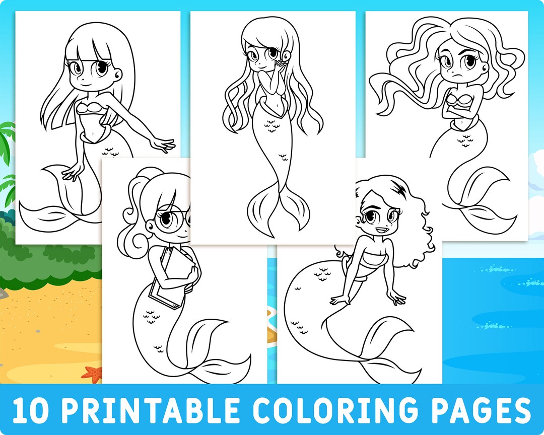 10 Printable Cute Mermaid Coloring Pages for Kids. Seamaids Colouring ...