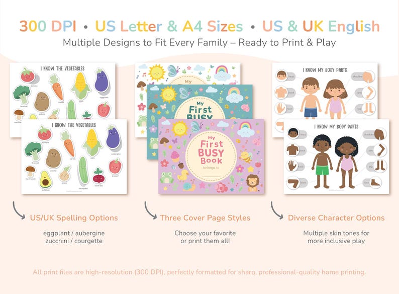High-Quality Print Files, US and UK English, 300 DPI, US Letter and A4 Sizes