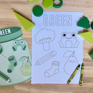 Green color matching jar and its coloring page