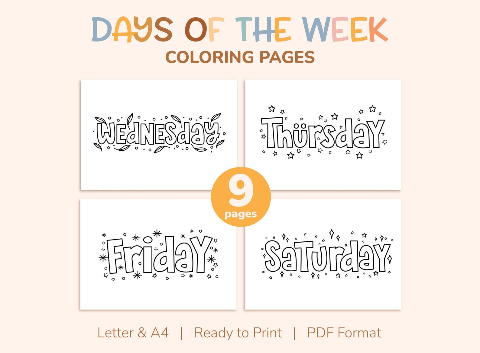 Weekend Color Sheets 9 Printable Names of Days of the Week, Happy Weekend - Coloring Pages ...
