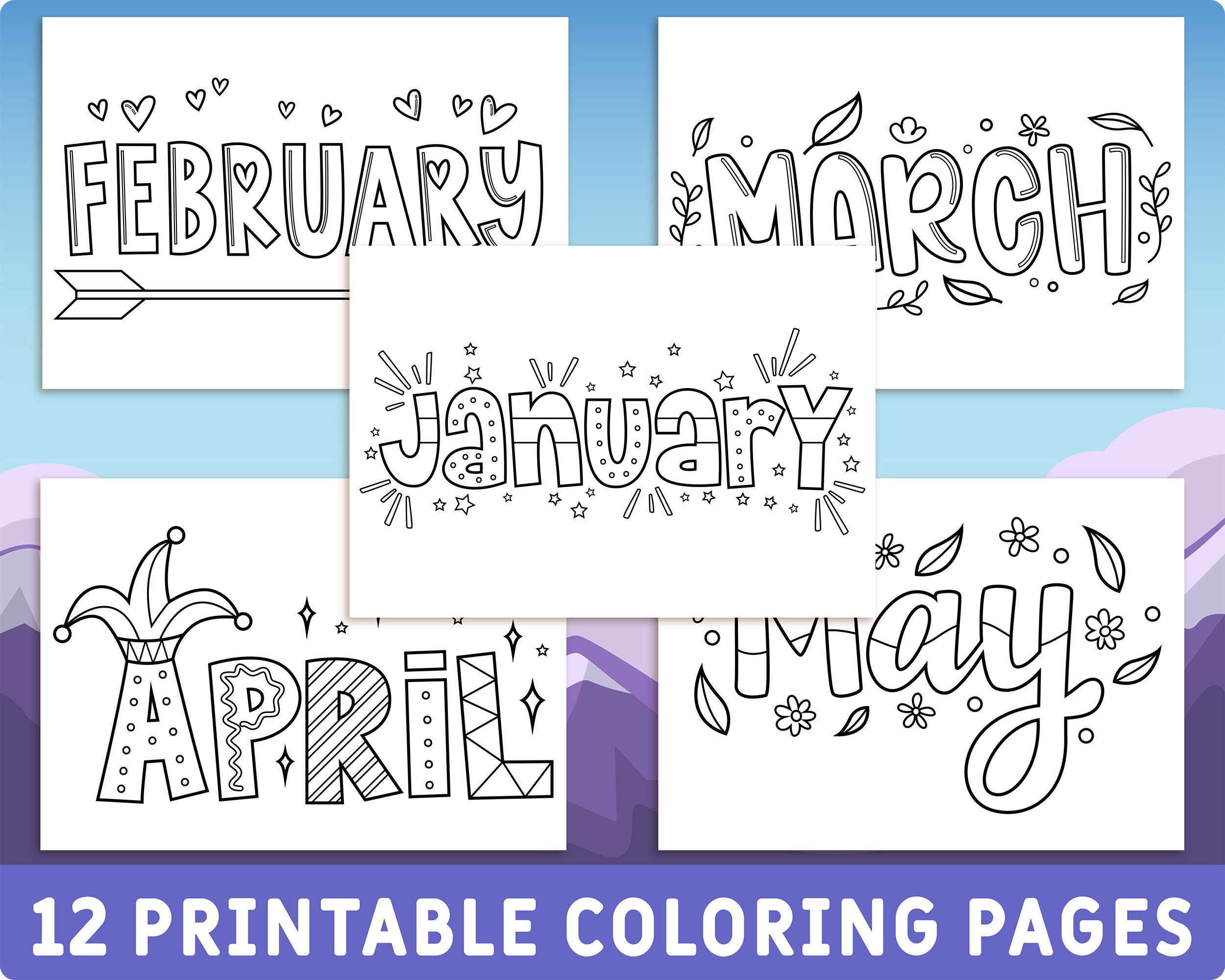 12 Printable Month Names Coloring Pages For Kids Months Of The Year 