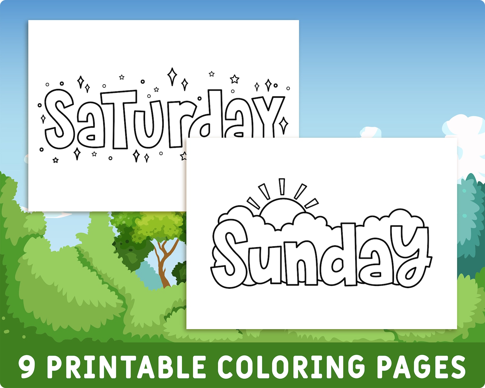 9 Printable Names of Days of the Week, Happy Weekend - Coloring Pages