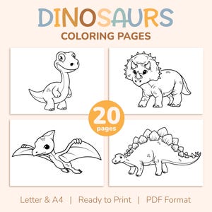 20 Printable Dinosaurs Coloring Pages for Kids, Cute Dino Colouring Book, Pictures, Party Activity, Teaching Resources - US Letter and A4