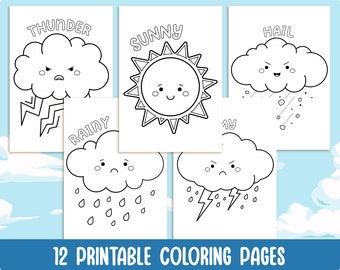 12 pages imprimables de coloriage d'éléments de temps pour des enfants - avec des noms - livre de coloriage de symboles de temps - activité de partie