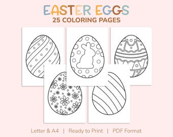 25 páginas para colorear de huevos de Pascua para niños, libro para colorear de primavera, imágenes, actividades para la fiesta de Pascua, recursos didácticos - Tamaño carta (A4)