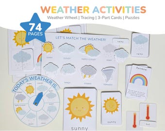 Paquete imprimible de actividades meteorológicas para niños / Rueda meteorológica, hojas de trabajo, trazado, páginas para colorear, actividad de aprendizaje preescolar Montessori