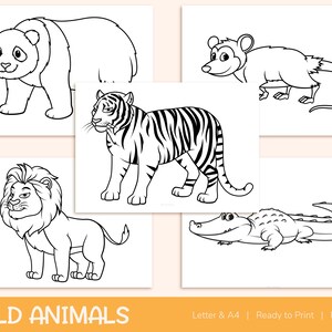 42 Printable Wild Animals Coloring Pages for Kids, Colouring Book, Pictures, Party Activity - A4 and US Letter image 3