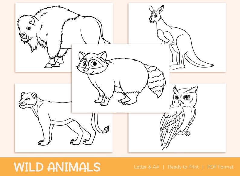 42 Printable Wild Animals Coloring Pages for Kids, Colouring Book, Pictures, Party Activity - A4 and US Letter image 6