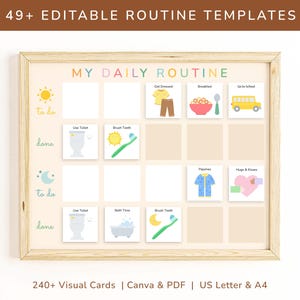 49 Editable Montessori Daily Routine Charts | 240+ Morning, Bedtime Visual Schedule Cards (Canva & PDF)
