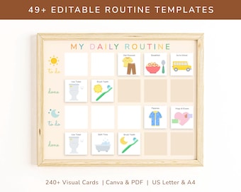 49 Editable Montessori Daily Routine Charts | 240+ Morning, Bedtime Visual Schedule Cards (Canva & PDF)