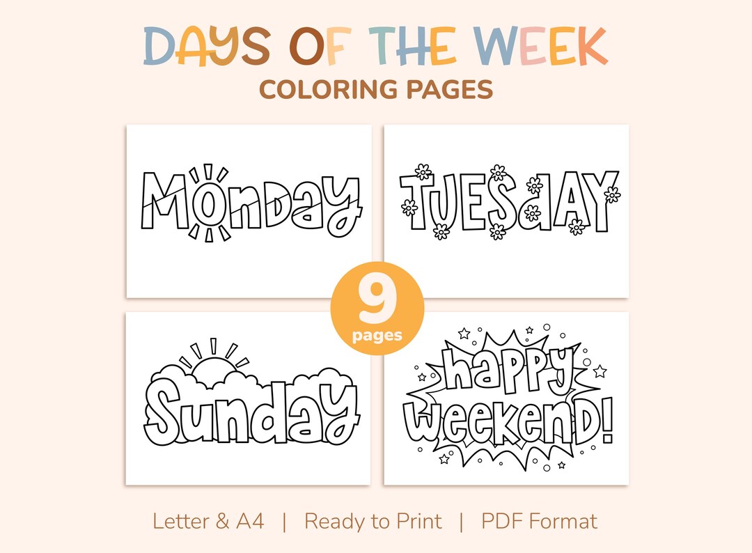 Weekend Color Sheets 9 Printable Names of Days of the Week, Happy Weekend - Coloring Pages ...
