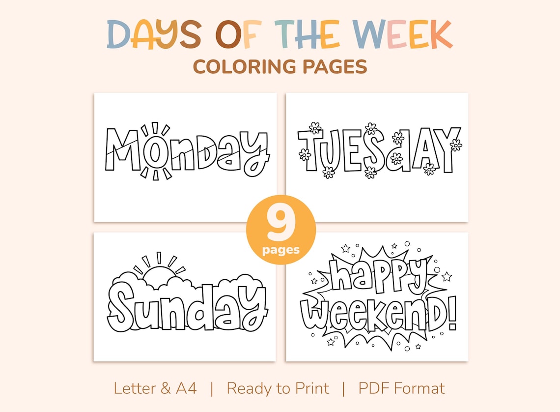 Week Names Stencil 9 Printable Names of Days of the Week, Happy Weekend - Coloring Pages ...