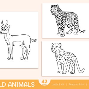 42 Printable Wild Animals Coloring Pages for Kids, Colouring Book, Pictures, Party Activity - A4 and US Letter image 9