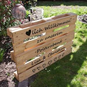 Palettenaufkleber „Polterabend“ Willkommensgruß individuell anpassbar zum selbst bekleben