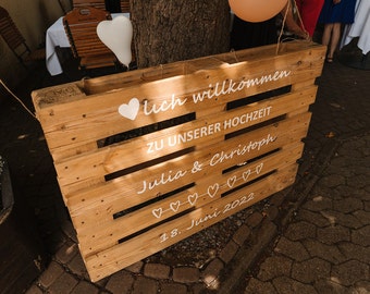 Palettenaufkleber „Hochzeit“ Willkommensgruß individuell anpassbar zum selbst kleben