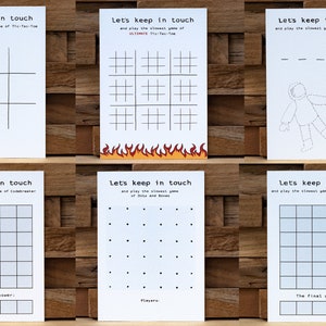 Papierspielpostkarte Neutral 6er-Pack (Ultimativ) Tic-Tac-Toe, Punkte und Boxen, Errate das Wort, Codeknacker, Raumfahrer [Erklärkarten enthalten]