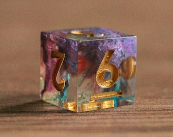 Rainbow Ghost - Single D6 - Handmade Sharp Edge Dice