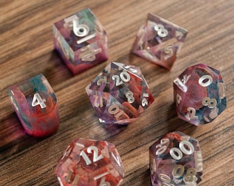 Rainbow Ghost - Handmade Sharp Edge Dice Set