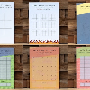 Jeu de 6 cartes postales en papier couleur - (ultime) morpion, points et cases, Devinez le mot, Codebreaker, Spaceman [cartes explicatives incluses]