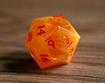 Fireball - Single D20 - Handmade Sharp Edge Dice