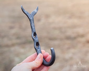 Hand Forged Whale Tail Coat Hook, Sea Life Nature Inspired Metal Art, Iron Steel Wall Hooks, Traditional Blacksmith Craft