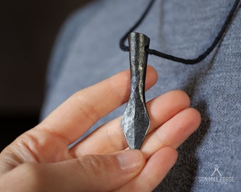 Hand Forged Arrowhead Pendant, Blacksmith Pendant, Spear Tip Necklace, Textured Steel Pendant, Arrow Charm, Blacksmith Traditional Craft