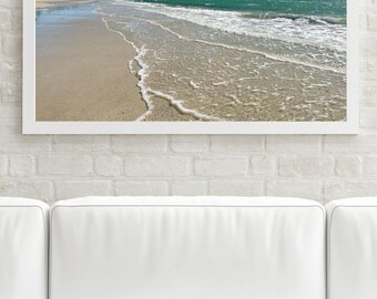 Bright Blue Sky Beach Print | Clear Ocean Water Photography | White Sand Coastal Art | Summer Seaside Decor | Daytime Landscape Poster