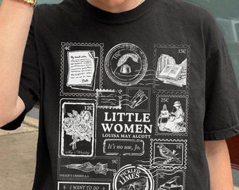Little Women Shirt, Louisa Alcott Book T-Shirt, Vintage Stamp Aesthetic Shirt, Gifts For Readers, March Sisters Reading Shirt, Dark Academia