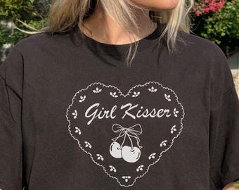 Sapphic Lesbian Shirt, Girl Kisser T-Shirt, Pride Month LGBT Womens Outfit, Lesbian Love Sapphic Art, Coming Out Gift, WLW Tee Subtle Fruity