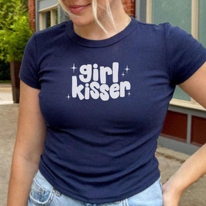 Girl Kisser Baby Y2K Tee, Sapphic Shirt, Queer Shirt, femininomenon Lesbian Pride WLW T-Shirt, Aesthetic Graphic Crop Top Girlfriend Gift