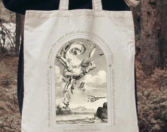 Icarus Greek Mythology Tote Bag, Myth of Icarus and Daedalus, Dark Academia Literature Cotton Canvas Bag, Bookish Gifts For Book Lovers