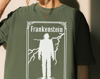 Frankenstein Comfort Colors Shirt, Halloween T-shirt, Vintage Style Tee, Unisex Graphic Top, Horror Movie Lover Gift, Literary Bookish Gifts