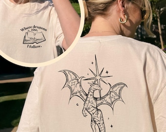 Dragon Comfort Colors® Shirt, Fantasy Book Merch, Dragon Rider Celestial TShirt, Bookish T-Shirt, Gift For Reader, Dragon Wing Tee, Bookworm