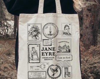 Jane Eyre Book Tote Bag, Vintage Bookish Cotton Canvas Bag, Literature Book Lover Bags, Reading Gift For Bookworm, Charlotte Bronte Gifts