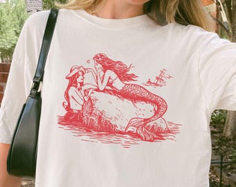 Sapphic Lesbian Shirt, Pride Month LGBT Womens Outfit, Lesbian Love Sapphic Art, Coming Out Gift, WLW Tee, Subtle Fruity Mermaid T-Shirt
