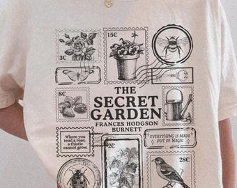 Secret Garden Shirt, Literary Stamp Bookish T-Shirt, Cottagecore Floral Tee, Book Club Merch, Reader Gift, Reading Shirt, Classic Literature