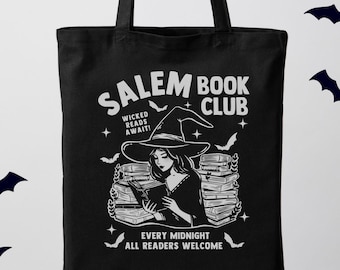 Salem Book Club Tote Bag, Bookish Halloween Tote Bag, Spooky Book Lover Gift, Aesthetic Dark Academia Canvas Bag, Witchy Tote Bag Fall Totes
