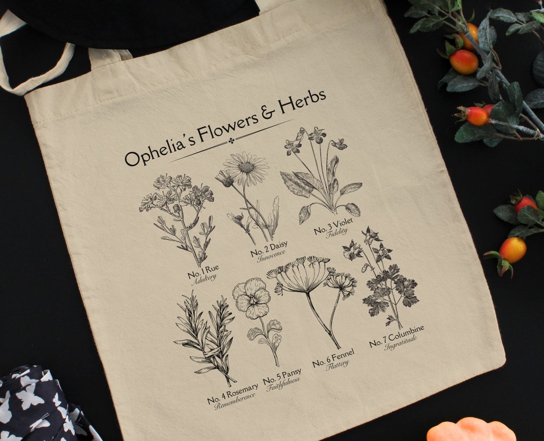 Ophelia's Flower Chart Shakespeare Hamlet Herbology Bag Etsy