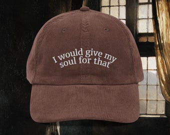 Dorian Gray Embroidered Hat, Oscar Wilde Books, Dark Academia Corduroy Cap, Gothic Literature, Literary Halloween Hat, Gift for Book Lover