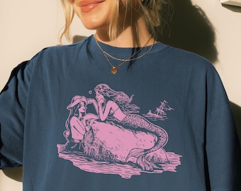 Sapphic Lesbian Shirt, Pride Month LGBT Womens Outfit, Lesbian Love Sapphic Art, Coming Out Gift, WLW Tee, Subtle Fruity Mermaid T-Shirt