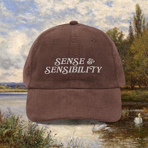 Sense and Sensibility Embroidered Hat - Jane Austen Books, Literary Cap, Dark Academia Bookish Gift, Vintage Aesthetic Cotton Corduroy Cap