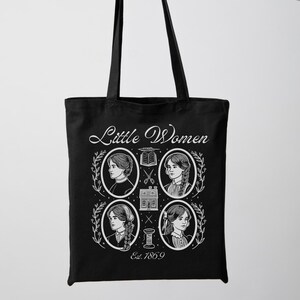 Little Women Tote Bag, Literary Bag, Reading Tote Bag, Light Academia Literature Totebag, Little Women Gifts, Bookish Gift For Book Lover Black