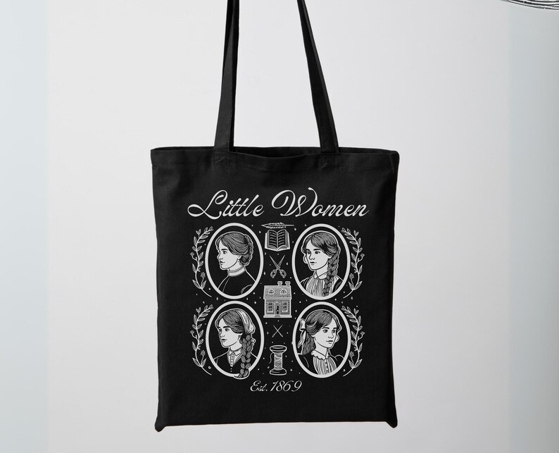 Little Women Tote Bag, Literary Bag, Reading Tote Bag, Light Academia Literature Totebag, Little Women Gifts, Bookish Gift For Book Lover Black
