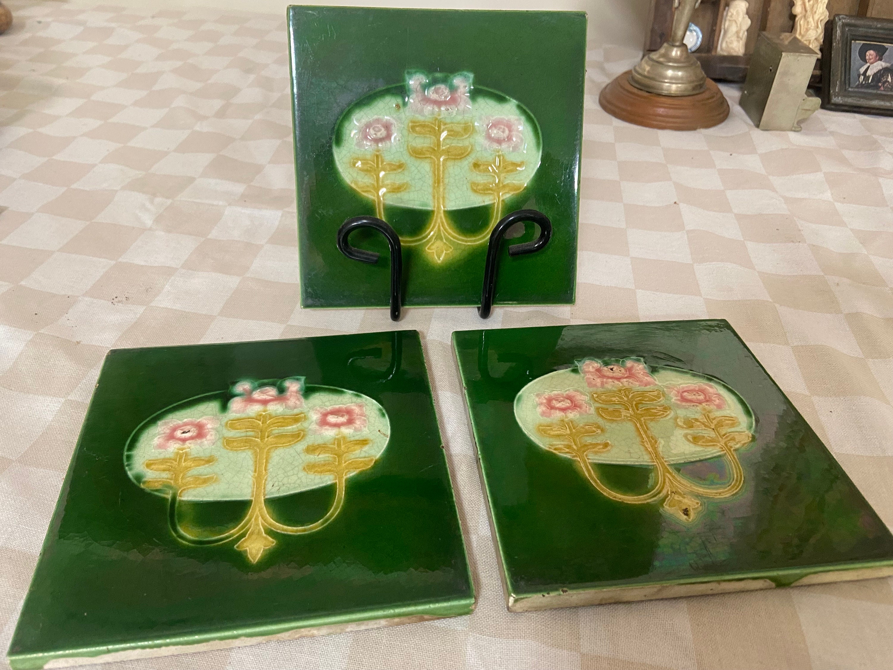 Set of 3 Antique Art Nouveau Fireplace Tiles Minton Hollins - Etsy