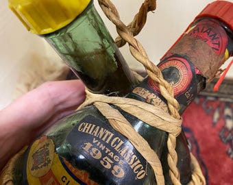RARE Vintage Double Chianti Bertolli Raffia Covered Bottle - Etsy