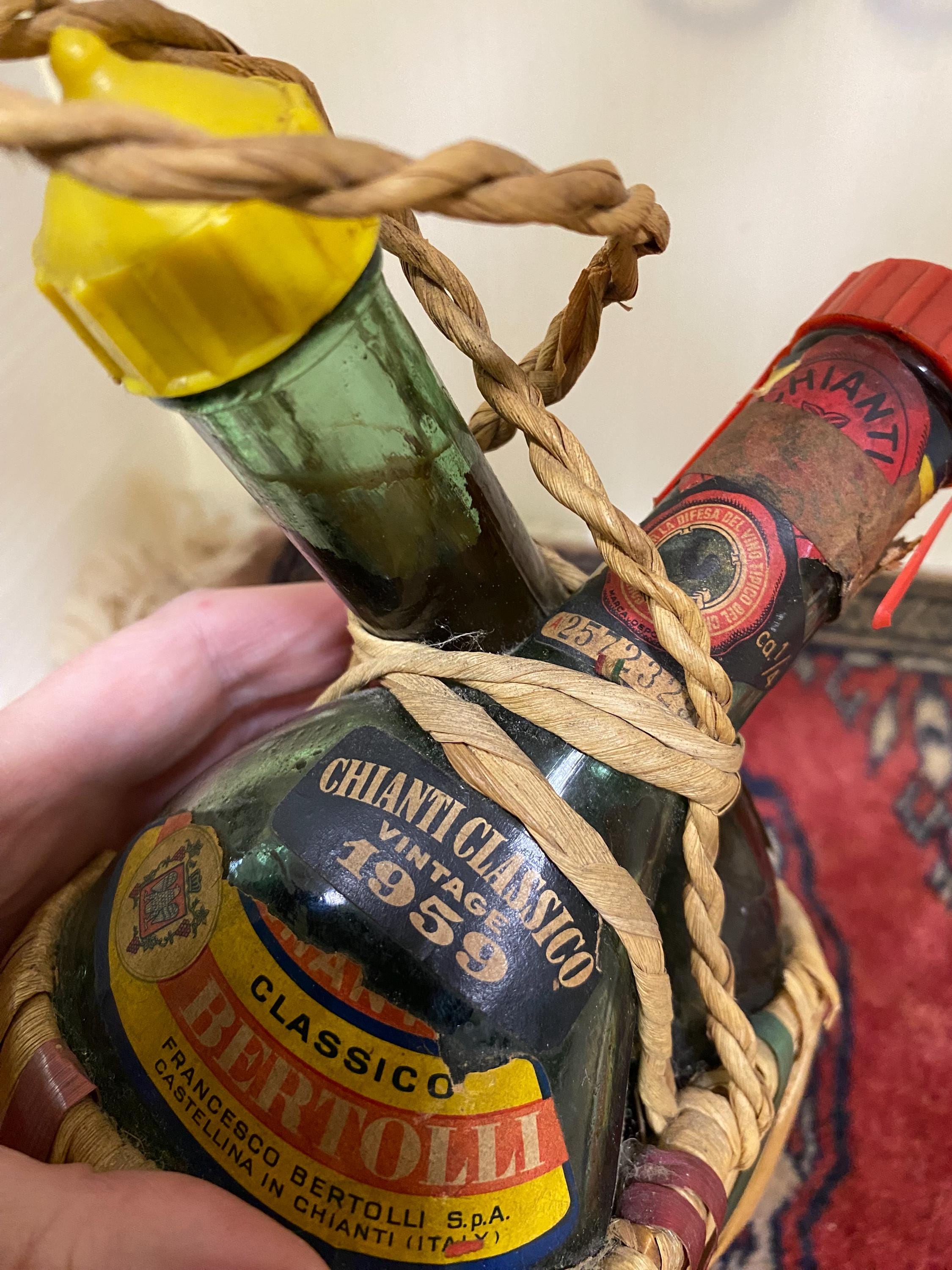 RARE Vintage Double Chianti Bertolli Raffia Covered Bottle - Etsy