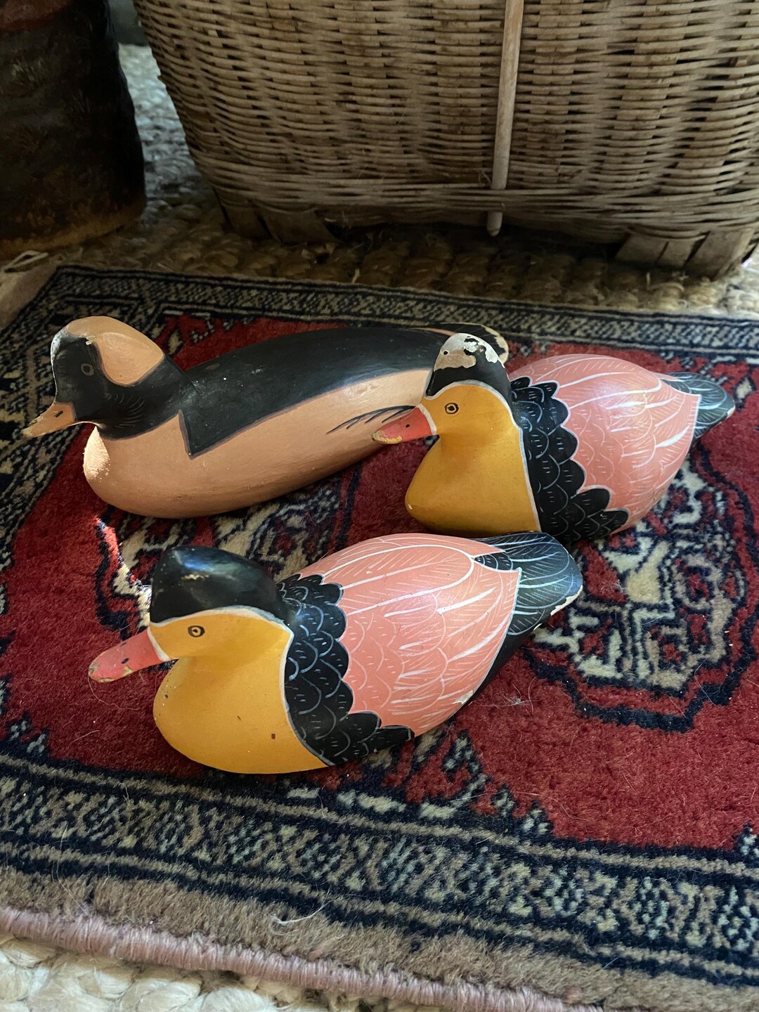 Set of 3 Hand-painted Wooden Ducks – Rustic Folk Art Décor – Distressed ...