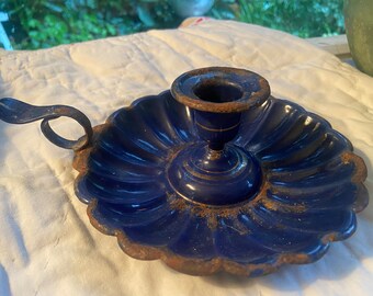 Gorgeous vintage blue enamel candle holder