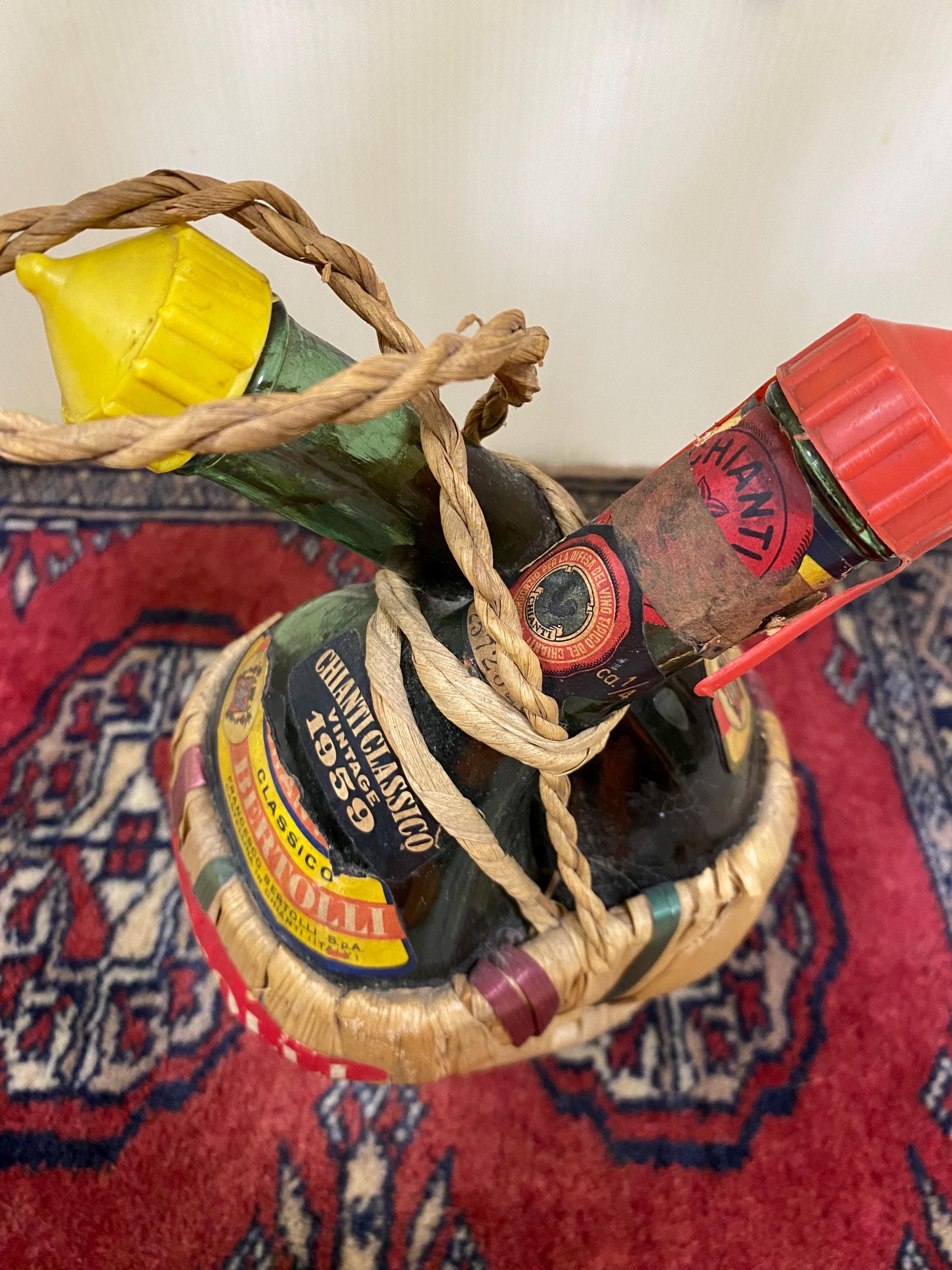 RARE Vintage Double Chianti Bertolli Raffia Covered Bottle - Etsy