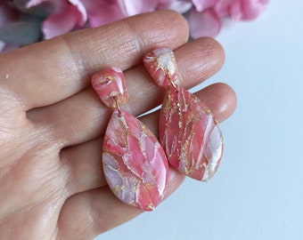 0103| Clay Earrings,Faux Stone Polymer Clay Earrings,Dangle Earrings,Marble Jewellery,Lightweight,Handmade,Spring Earrings,Wedding Earrings